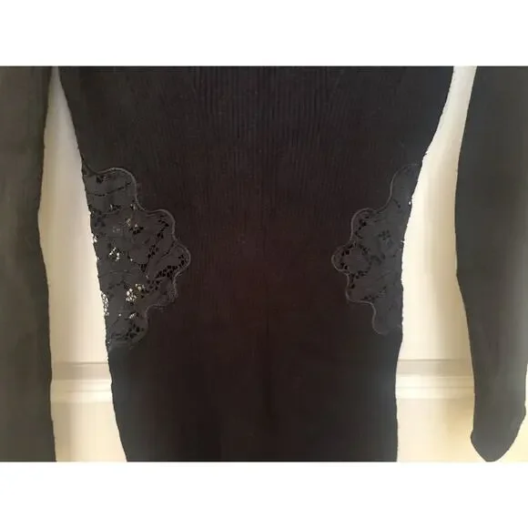 EXPRESS BLACK PUFF SHOULDER LACE PIECED BODY CONTOUR SWEATER DRESS Small - Picture 5 of 8